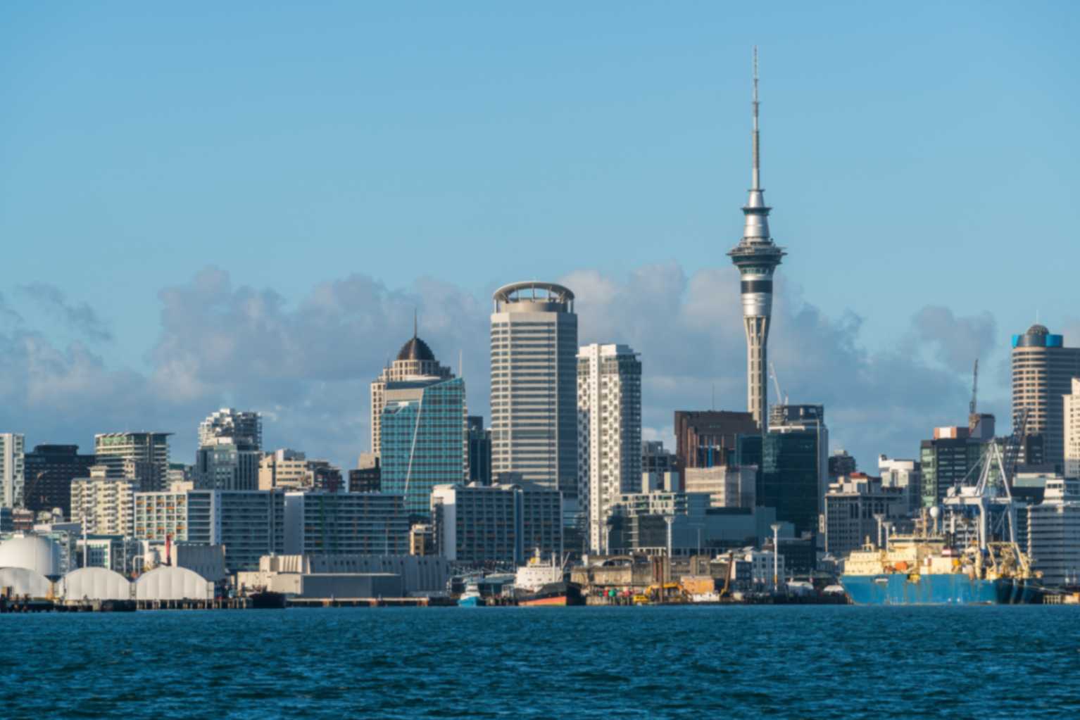 View of Auckland in New Zealand from the harbour water.